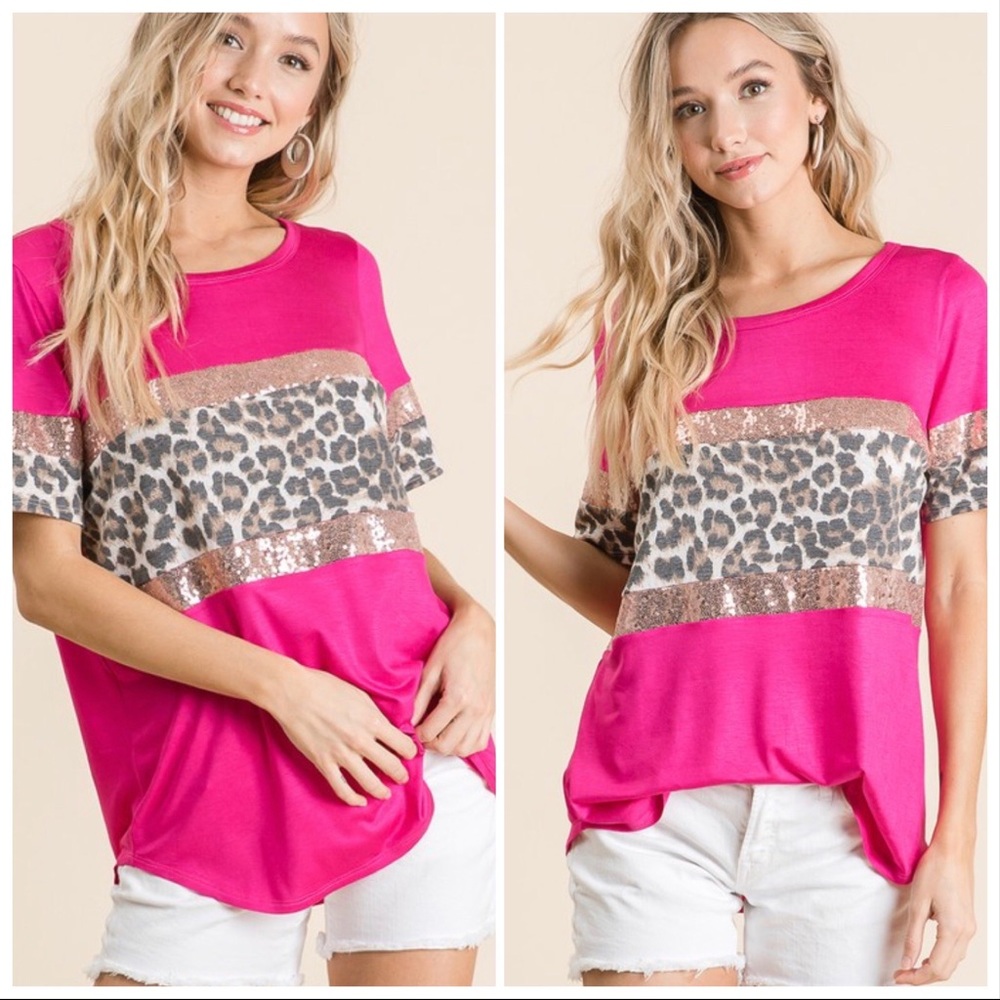 NEW‼️FUCHSIA SEQUIN LEOPARD PRINT- top